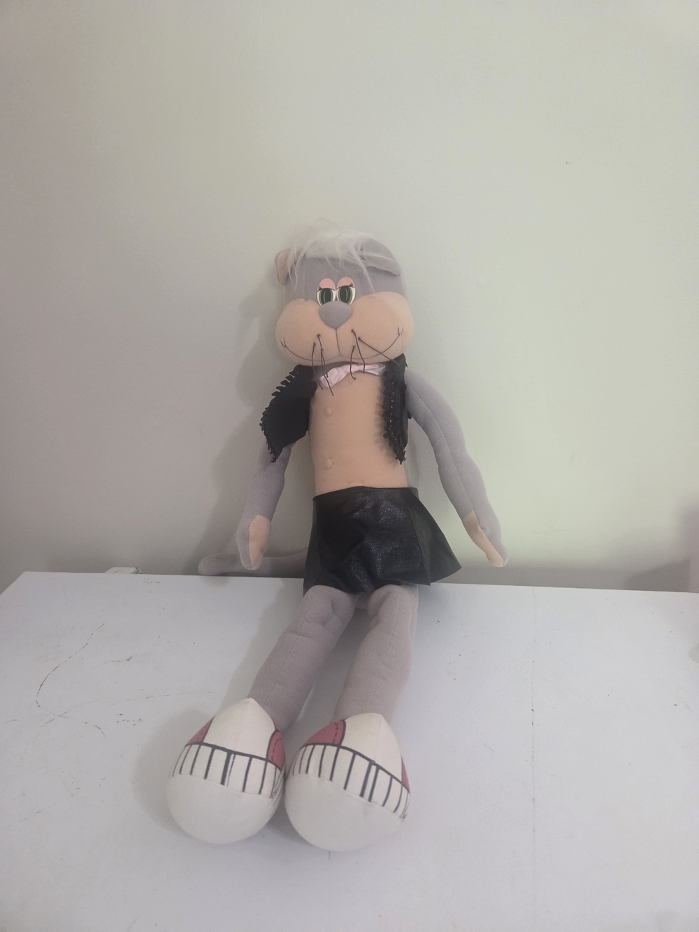 Vintage Kool Kats Plush Grey Cat Doll with Black Outfit